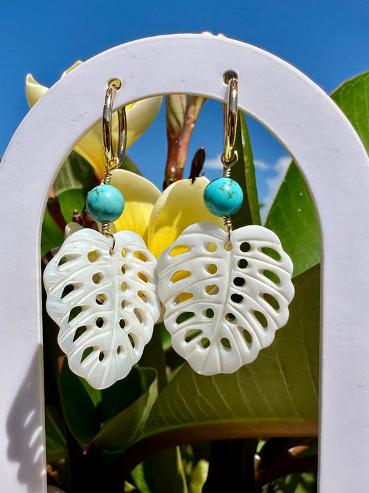 Turquoise Monstera Convertible Hoop Earrings