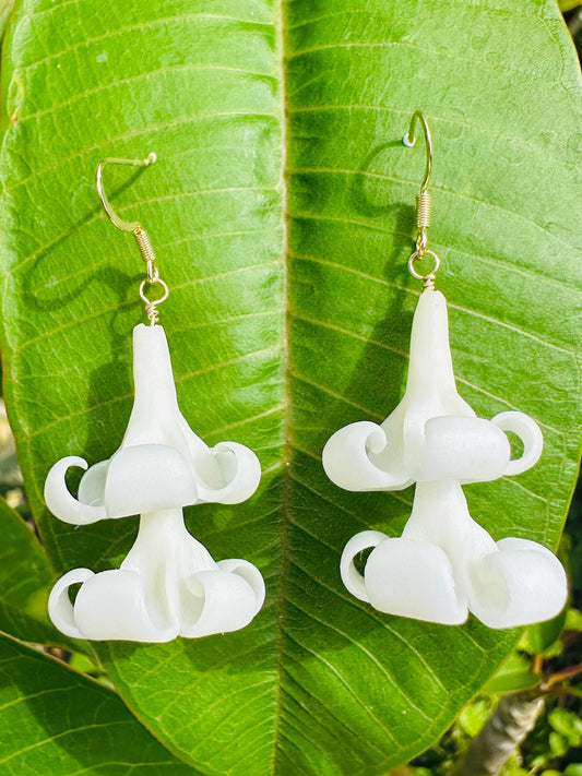 Hawaiian Flower Dangle Earrings – Puakenikeni, Crown Flower, or Pakalana