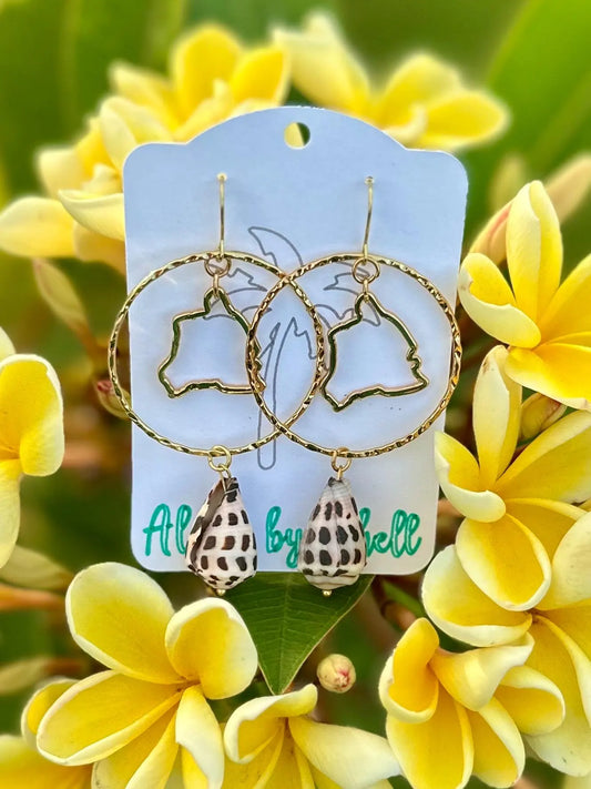 Hawaiian Dangle Earrings – Shell or Pearl Beads, Gold Plated