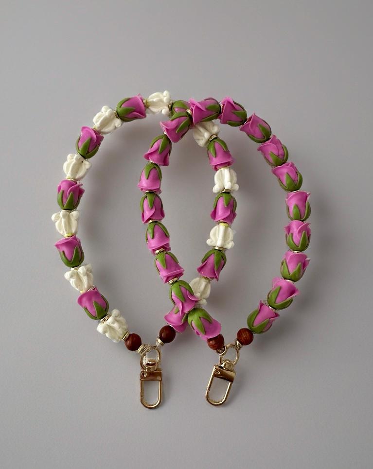 Handcrafted Flower Phone Charm: Hawaiian Lei Wrist Strap