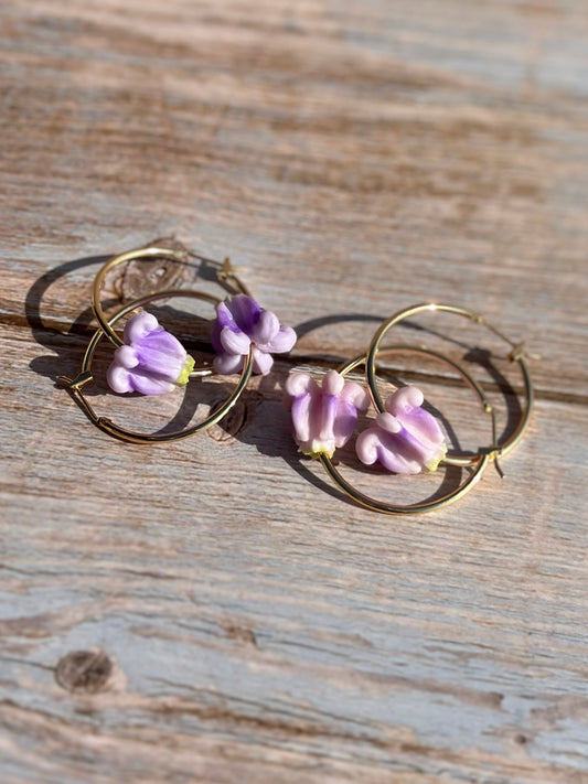 Handmade Flower Earrings | 20mm 14k Gold Filled Hoops | Tropical Island Earrings