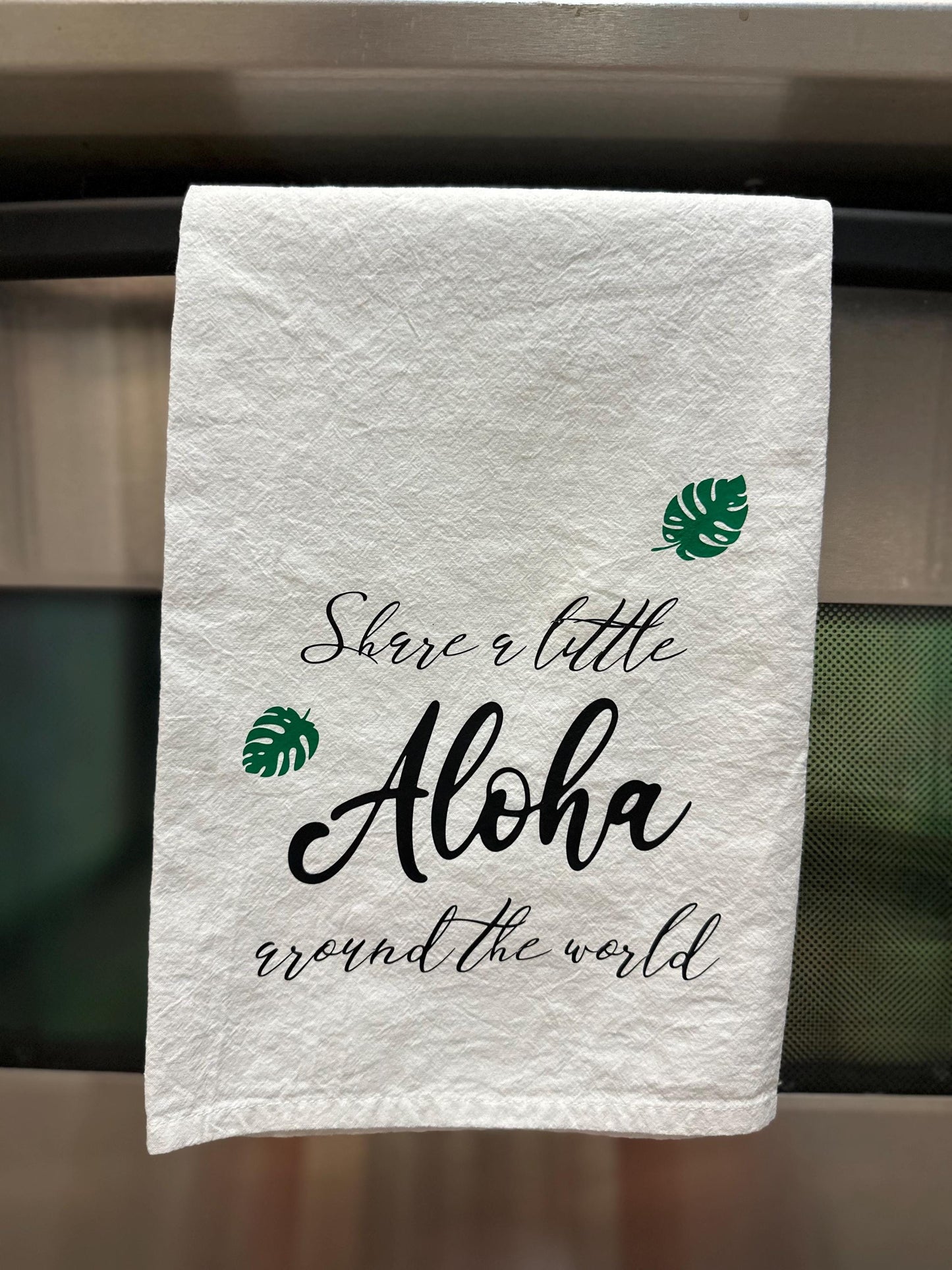Share a Little Aloha – Flour Sack Kitchen Towel | Monstera or Plumeria Design