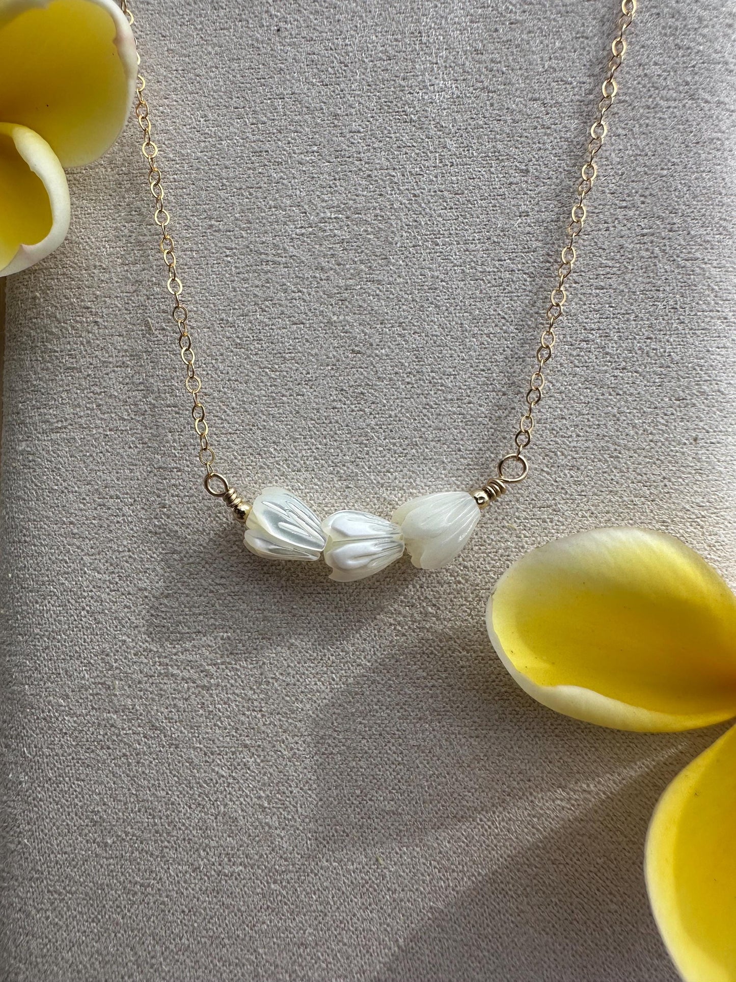 Dainty Pikake Necklace – Mother of Pearl & 14k Gold Filled - 16” + 2” Extender