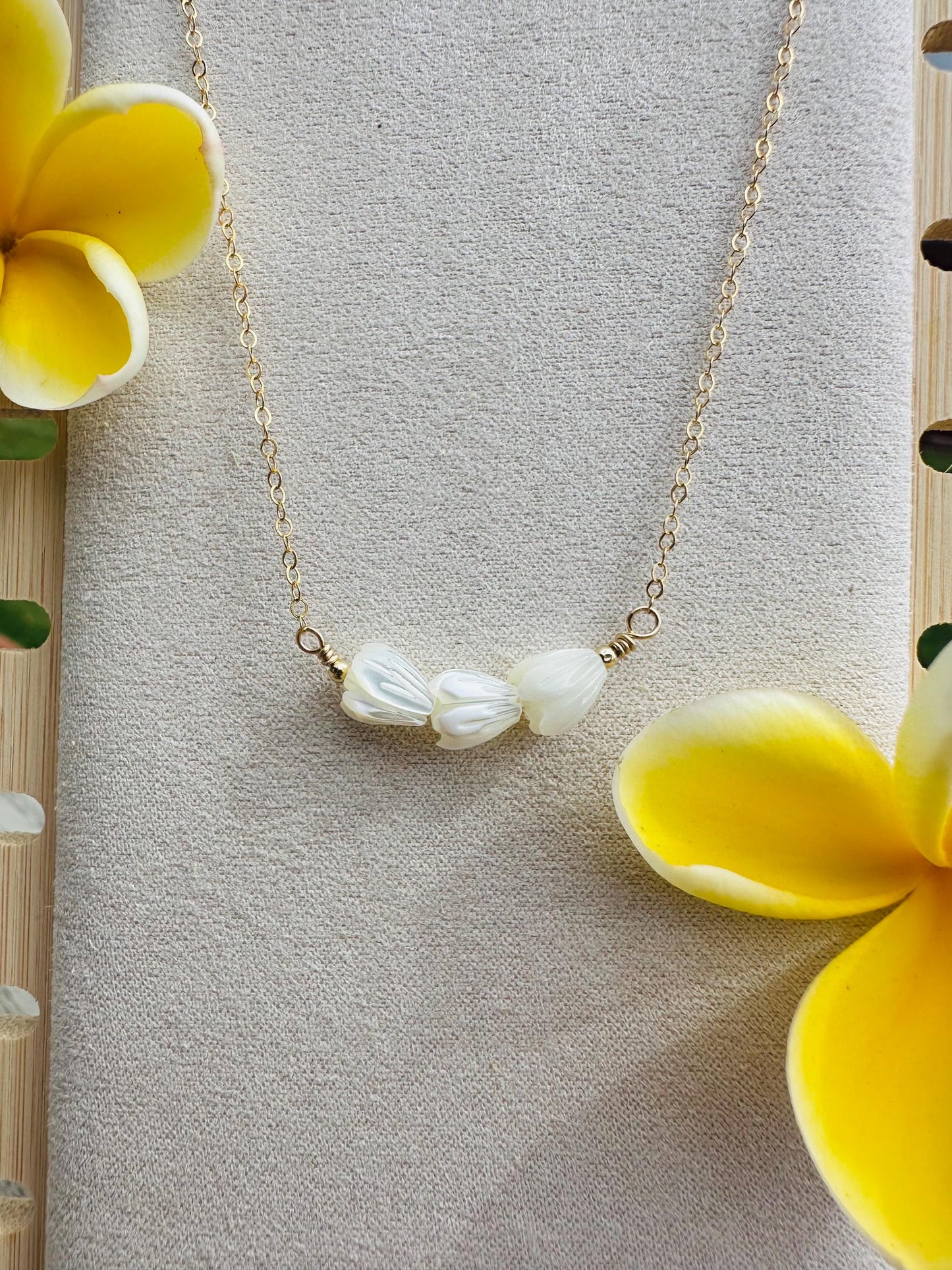 Dainty Pikake Necklace – Mother of Pearl & 14k Gold Filled - 16” + 2” Extender