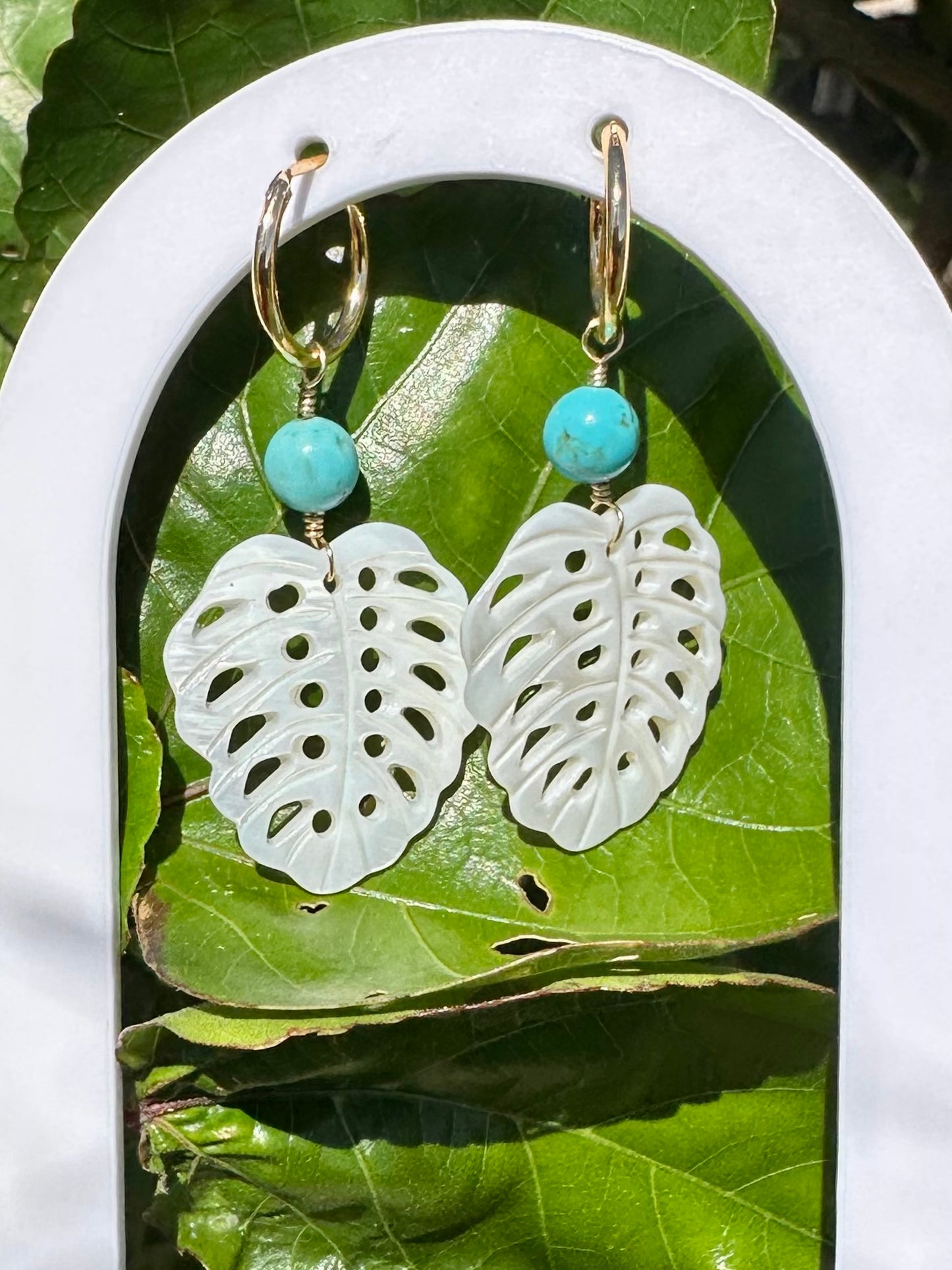 Turquoise Monstera Convertible Hoop Earrings