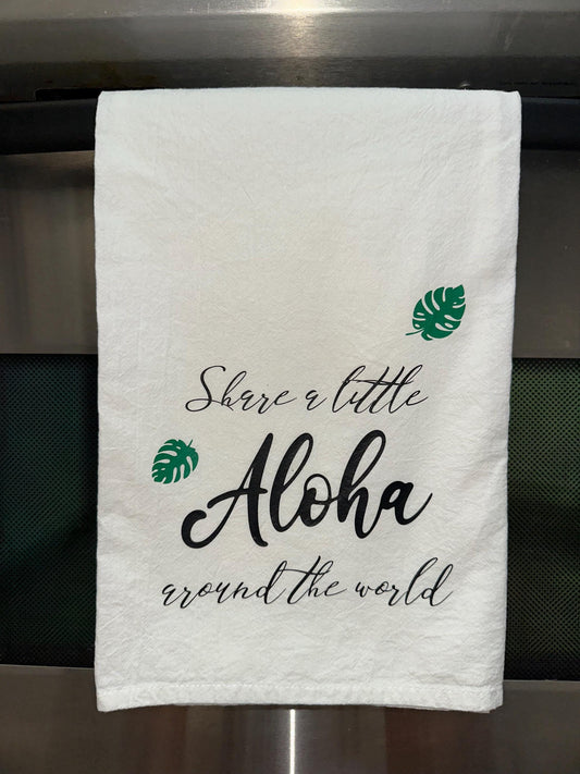 Share a Little Aloha – Flour Sack Kitchen Towel | Monstera or Plumeria Design
