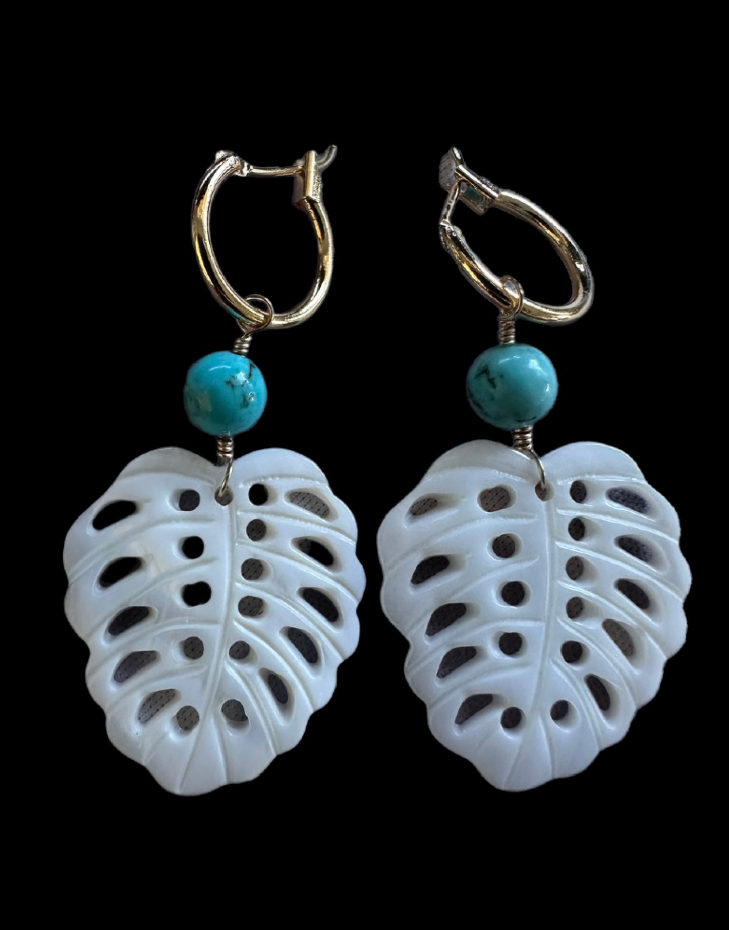 Turquoise Monstera Convertible Hoop Earrings