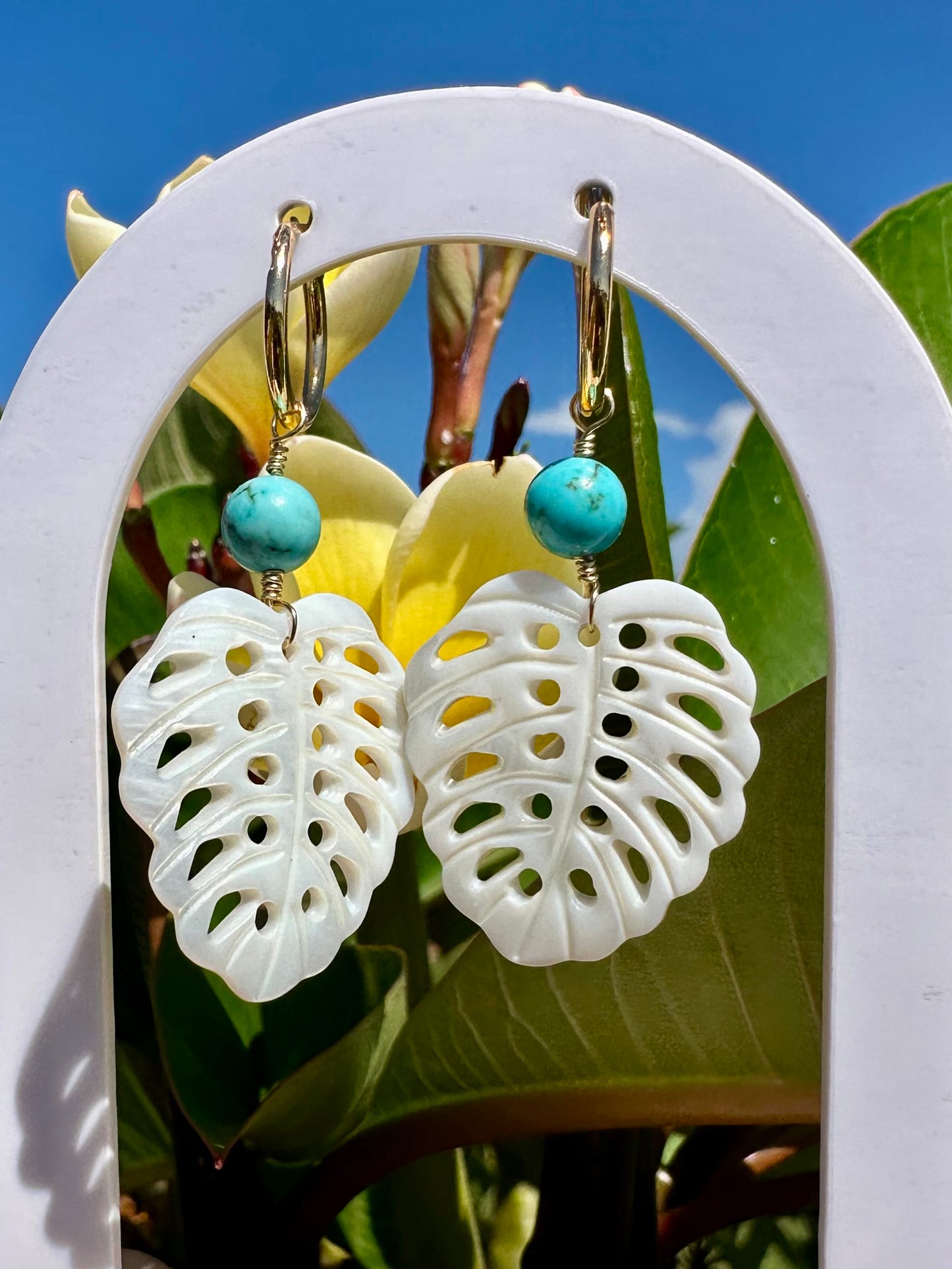 Turquoise Monstera Convertible Hoop Earrings