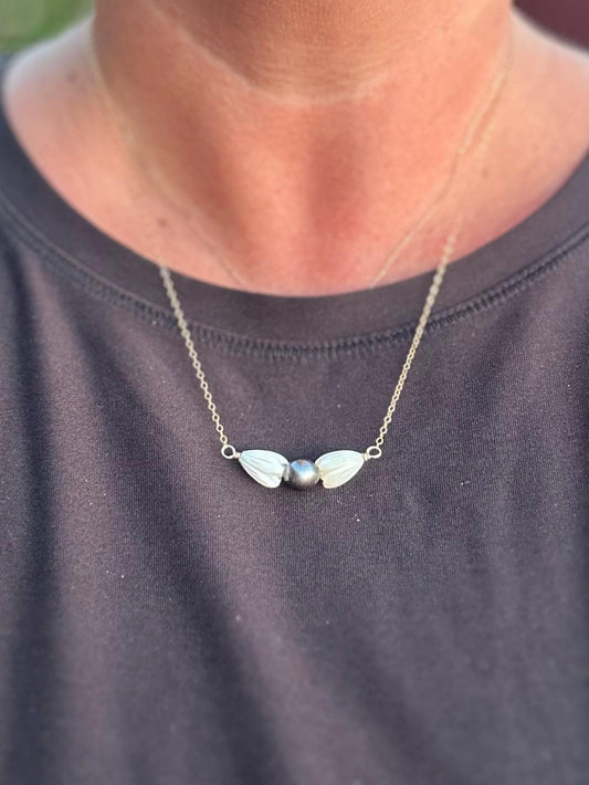 Tahitian Pearl Pikake Necklace – Hawaiian Jewelry with 14k Gold Filled Chain & Mother of Pearl Flowers