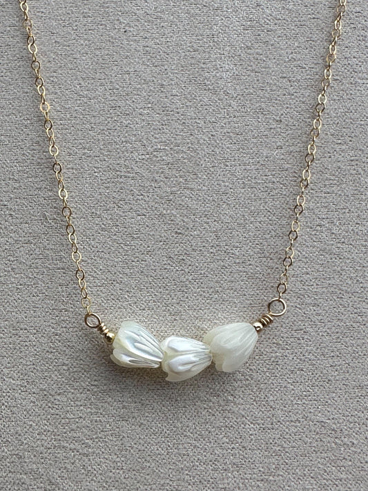 Triple Pikake Necklace – Mother of Pearl & 14k Gold Filled - 16” + 2” Extender