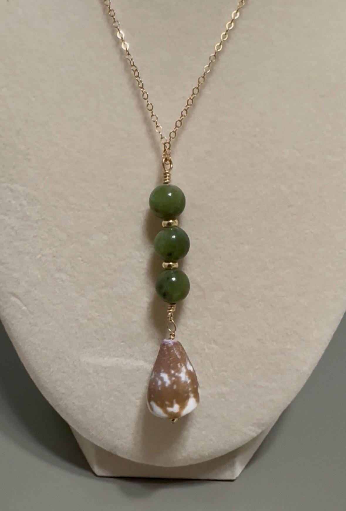 Island Elegance – Jade & Hawaiian Cone Shell Necklace - 14K Gold Filled
