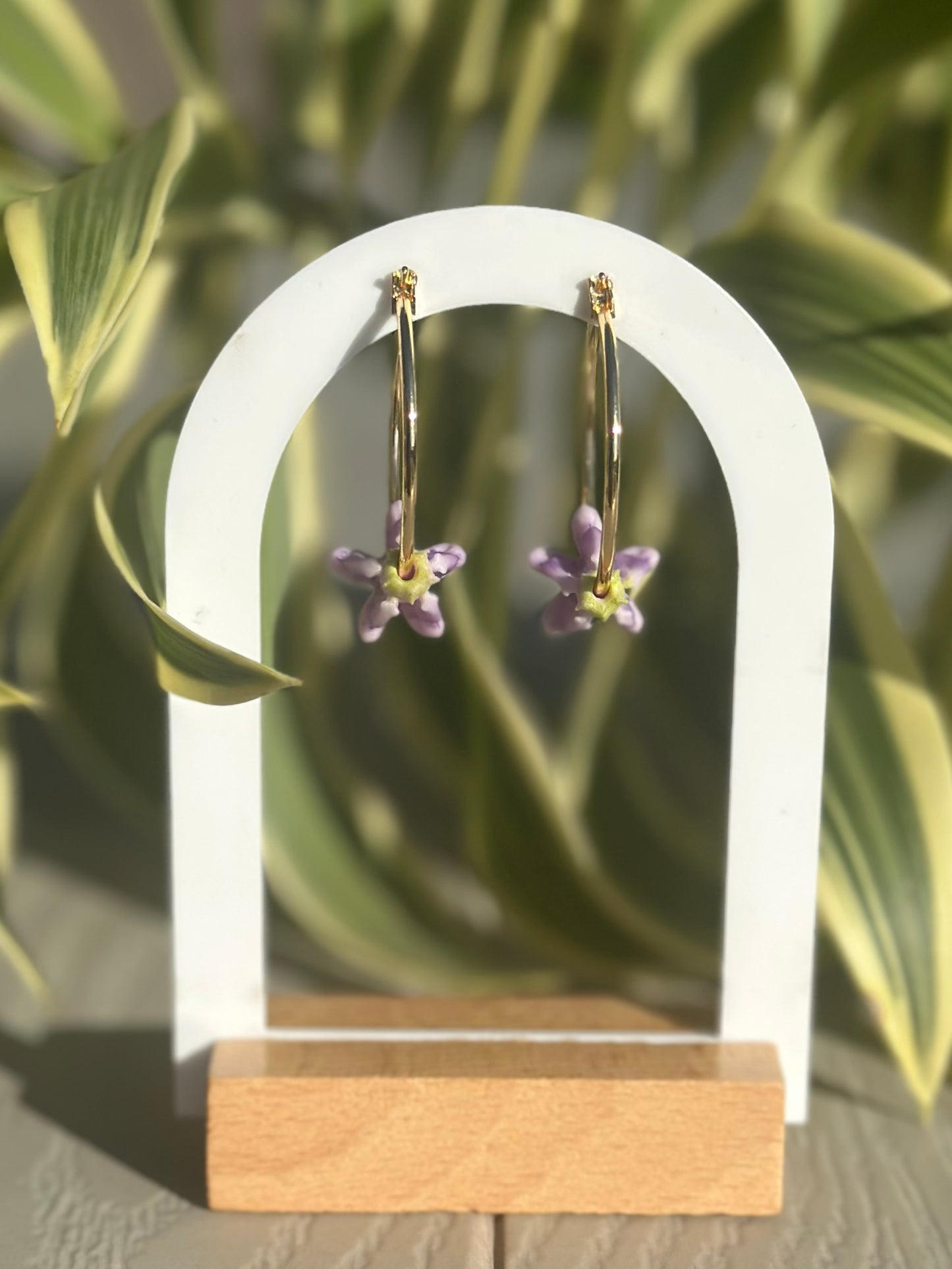 Handmade Flower Earrings | 30mm 14k Gold Filled Hoops | Tropical Island Earrings