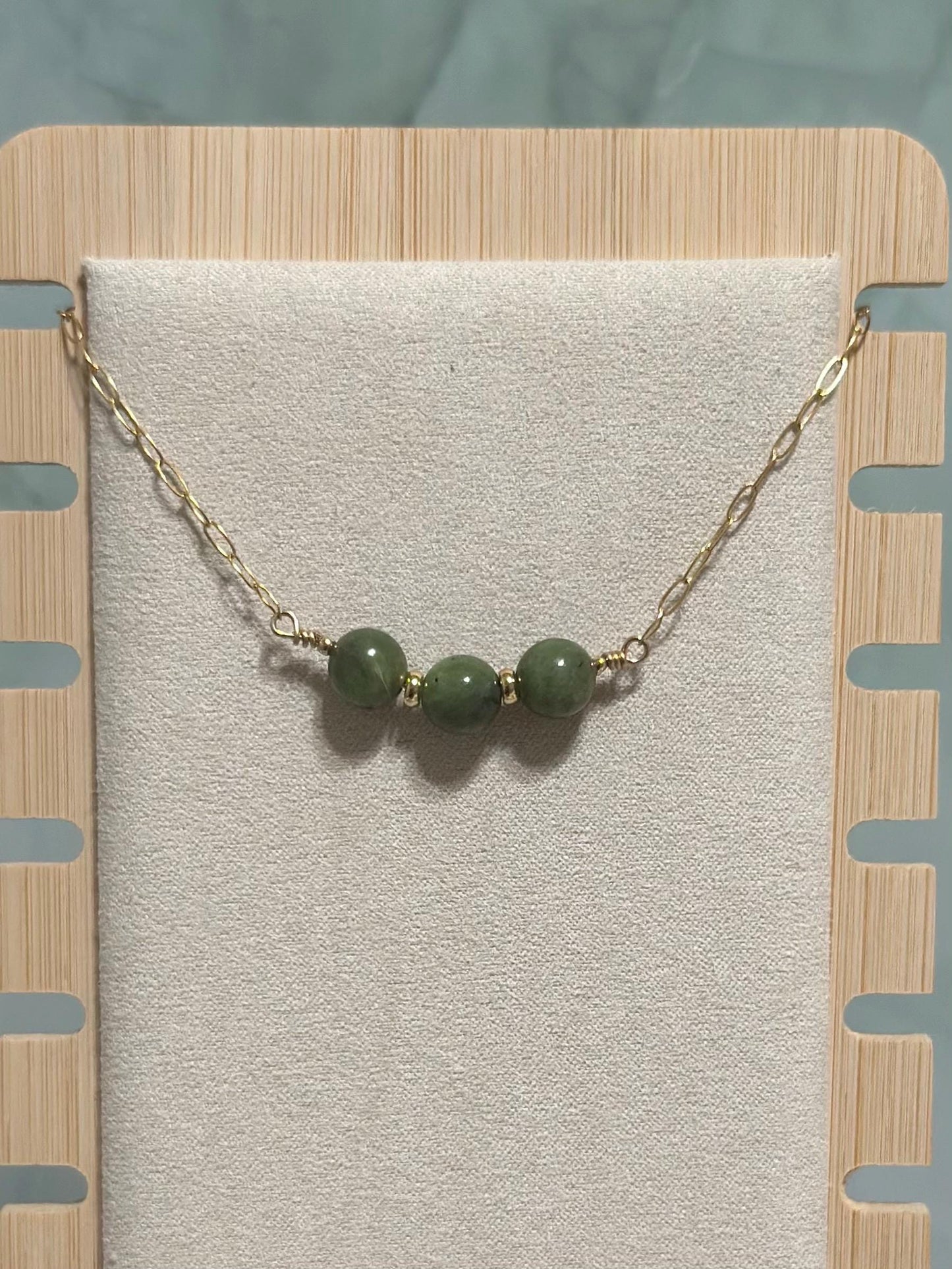 Jade Bead Bracelet – 14k Gold Filled | 8” Handmade in Hawai‘i