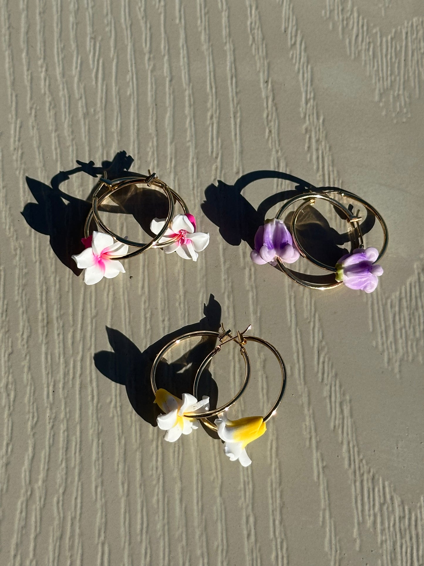 Handmade Flower Earrings | 30mm 14k Gold Filled Hoops | Tropical Island Earrings