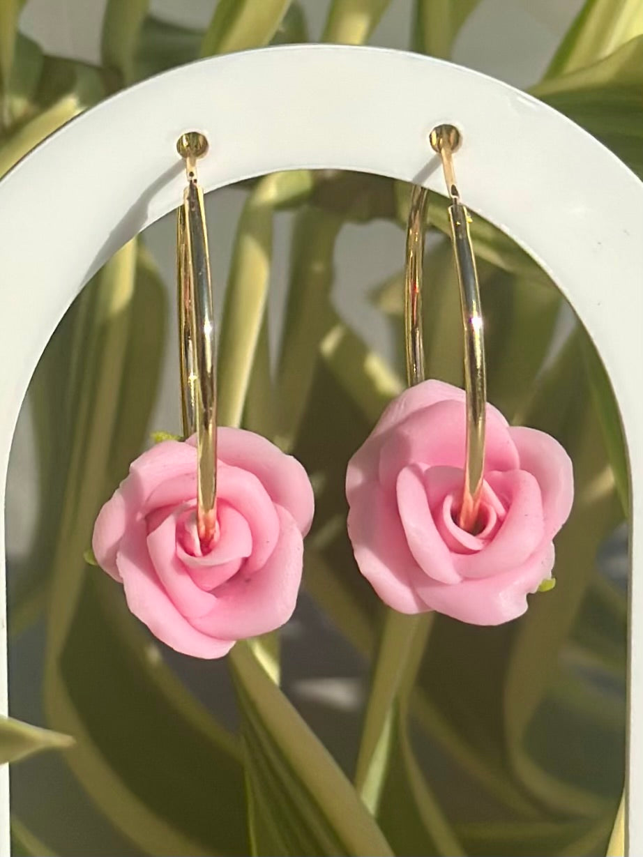 Handmade Flower Earrings | 30mm 14k Gold Filled Hoops | Tropical Island Earrings