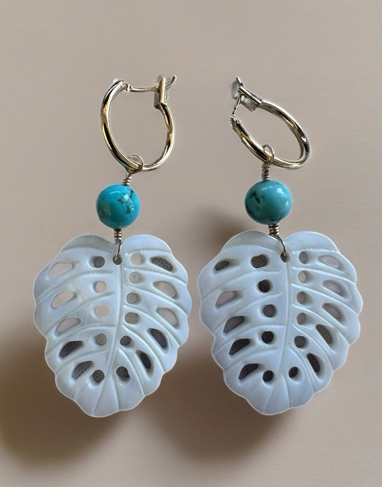 Turquoise Monstera Convertible Hoop Earrings