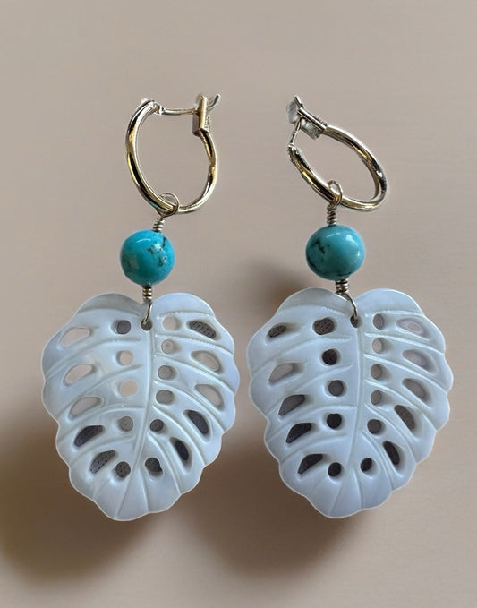 Turquoise Monstera Convertible Hoop Earrings