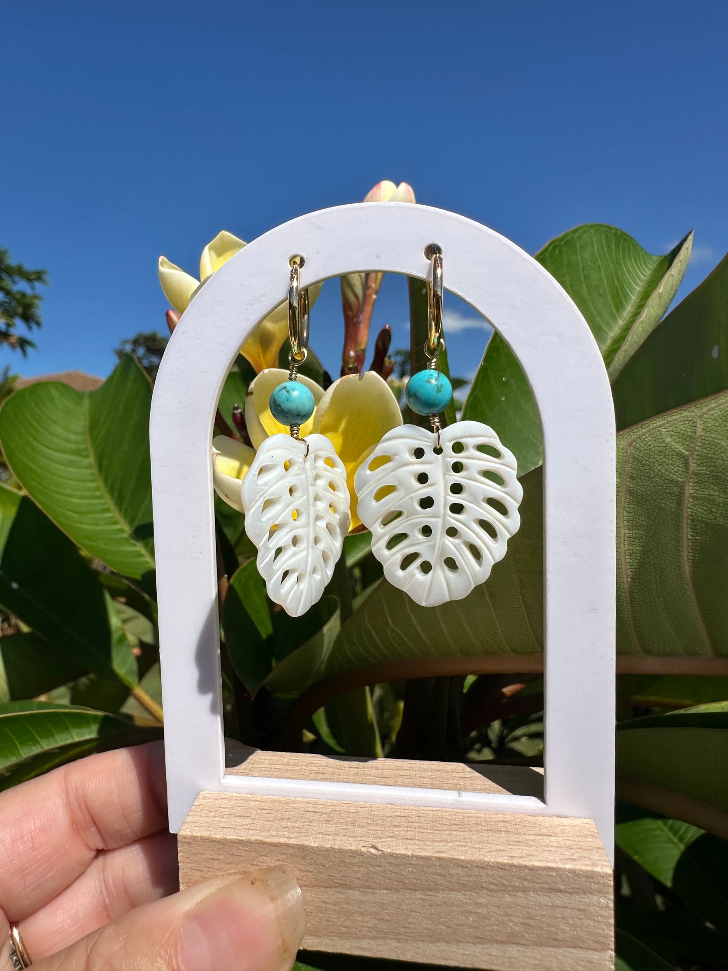 Turquoise Monstera Convertible Hoop Earrings