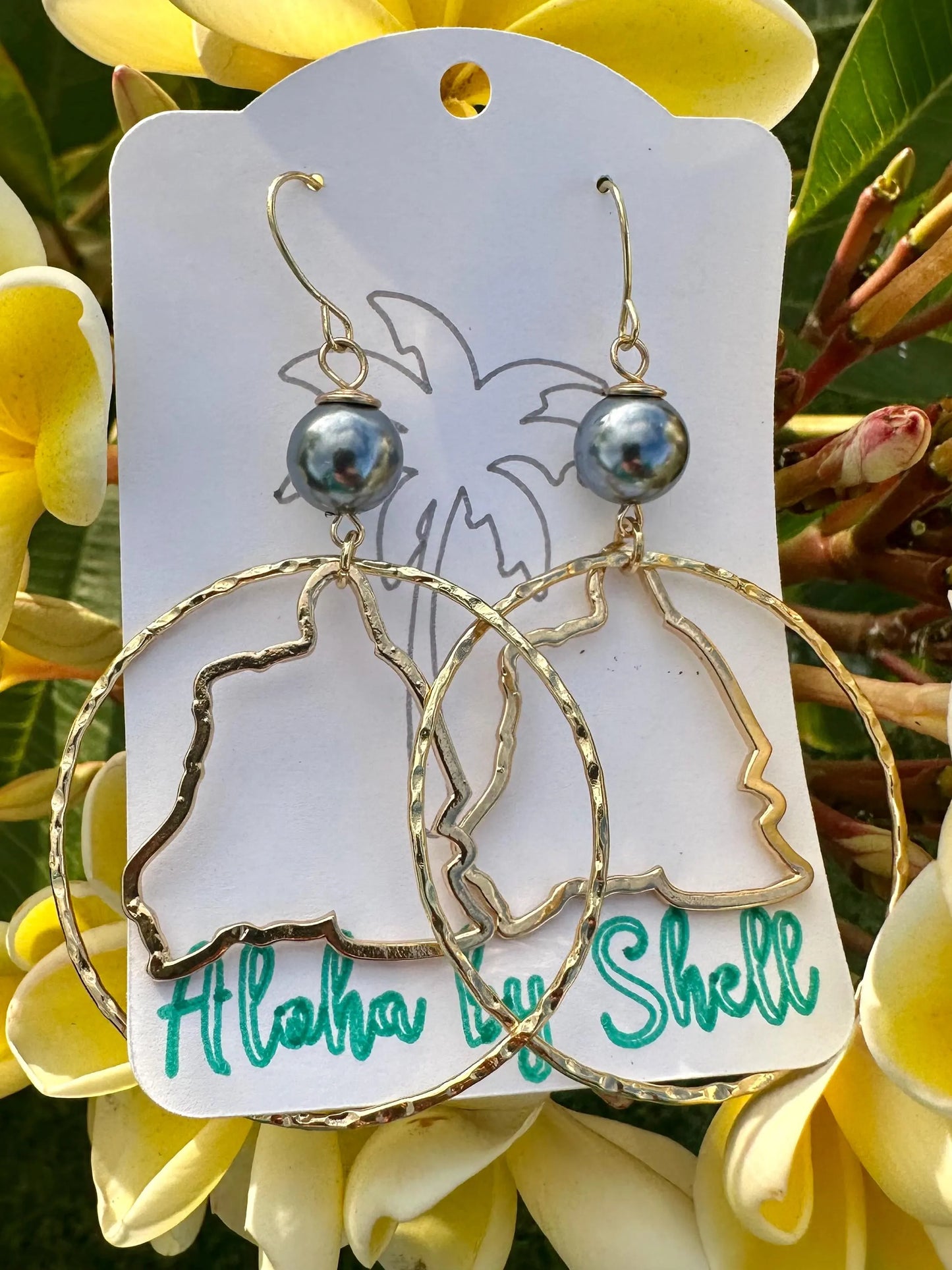 Hawaiian Dangle Earrings – Shell or Pearl Beads, Gold Plated
