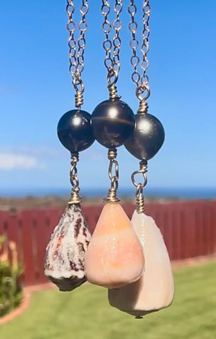 Hawaiian Cone Shell & Tahitian Pearl Necklace – 14k Gold Filled, 16” + 2” Extender