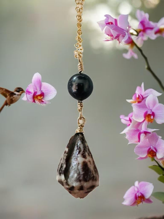 Hawaiian Cone Shell & Tahitian Pearl Necklace – 14k Gold Filled, 16” + 2” Extender