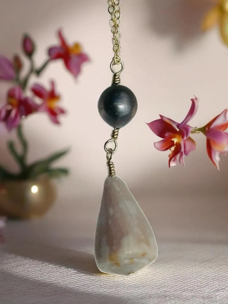 Hawaiian Cone Shell & Tahitian Pearl Necklace – 14k Gold Filled, 16” + 2” Extender