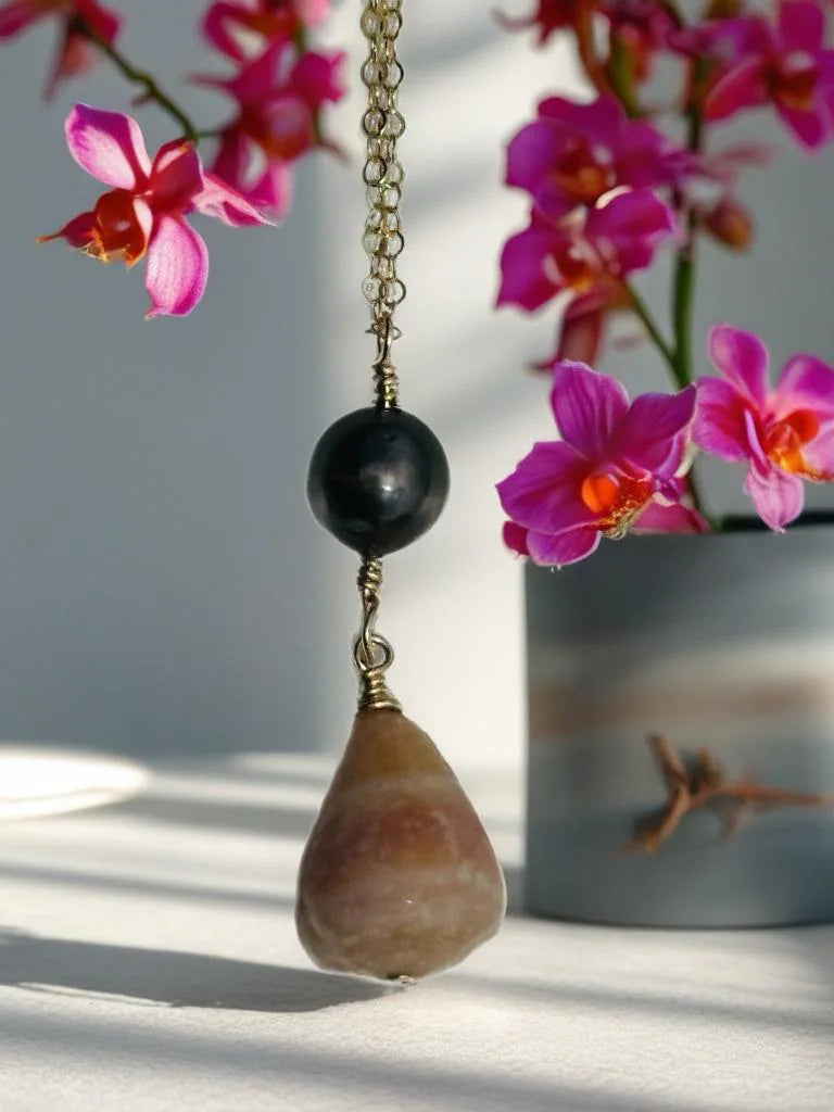 Hawaiian Cone Shell & Tahitian Pearl Necklace – 14k Gold Filled, 16” + 2” Extender