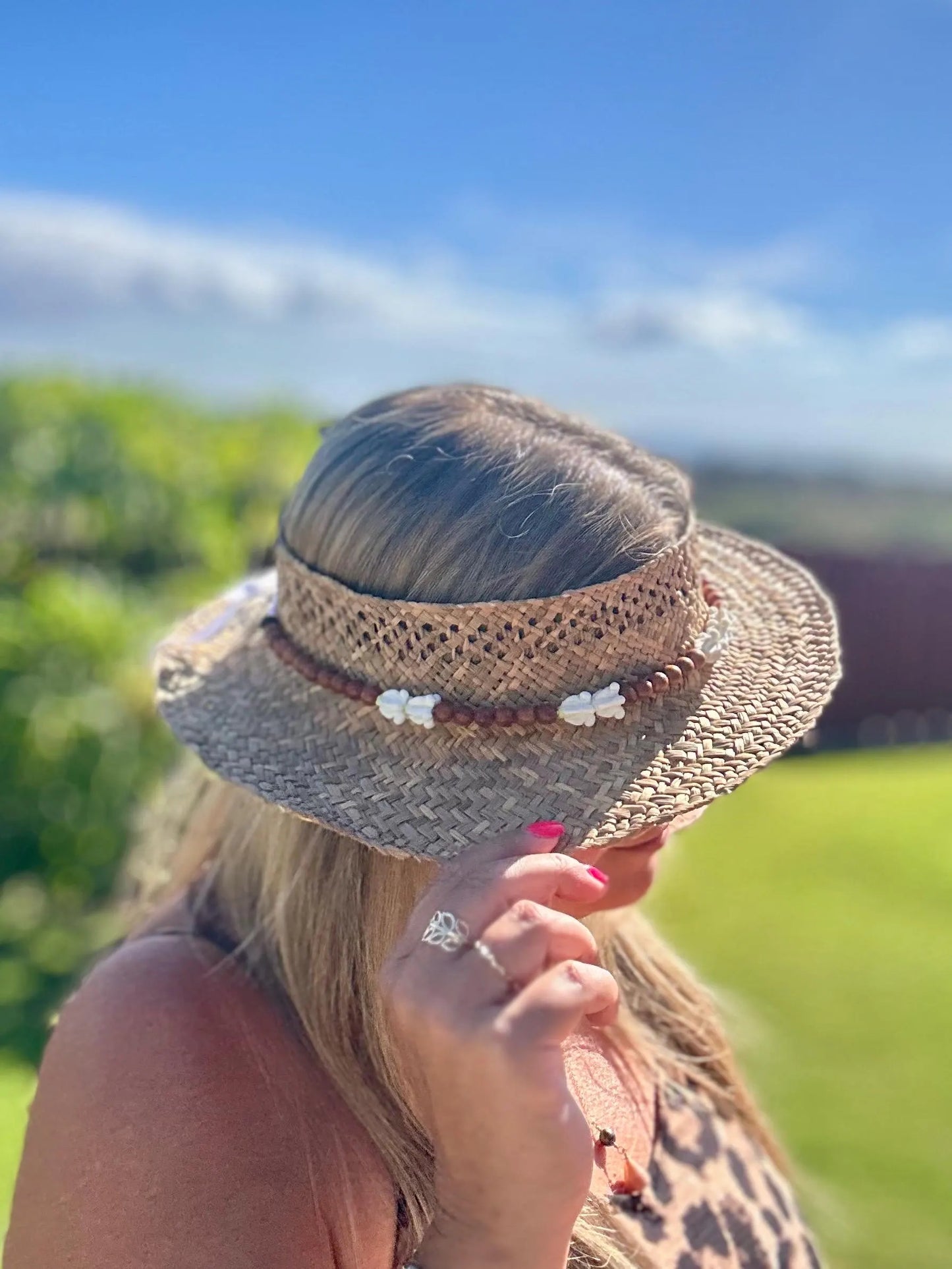 Hat Lei Charm – Papale Lei with Pikake or Crown Flowers, Adjustable Hawaiian Hat Accessory