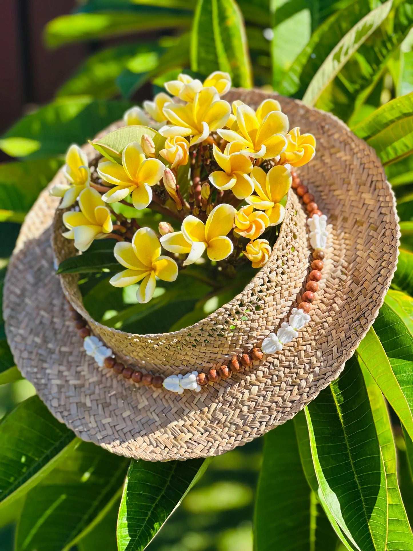 Hat Lei Charm – Papale Lei with Pikake or Crown Flowers, Adjustable Hawaiian Hat Accessory
