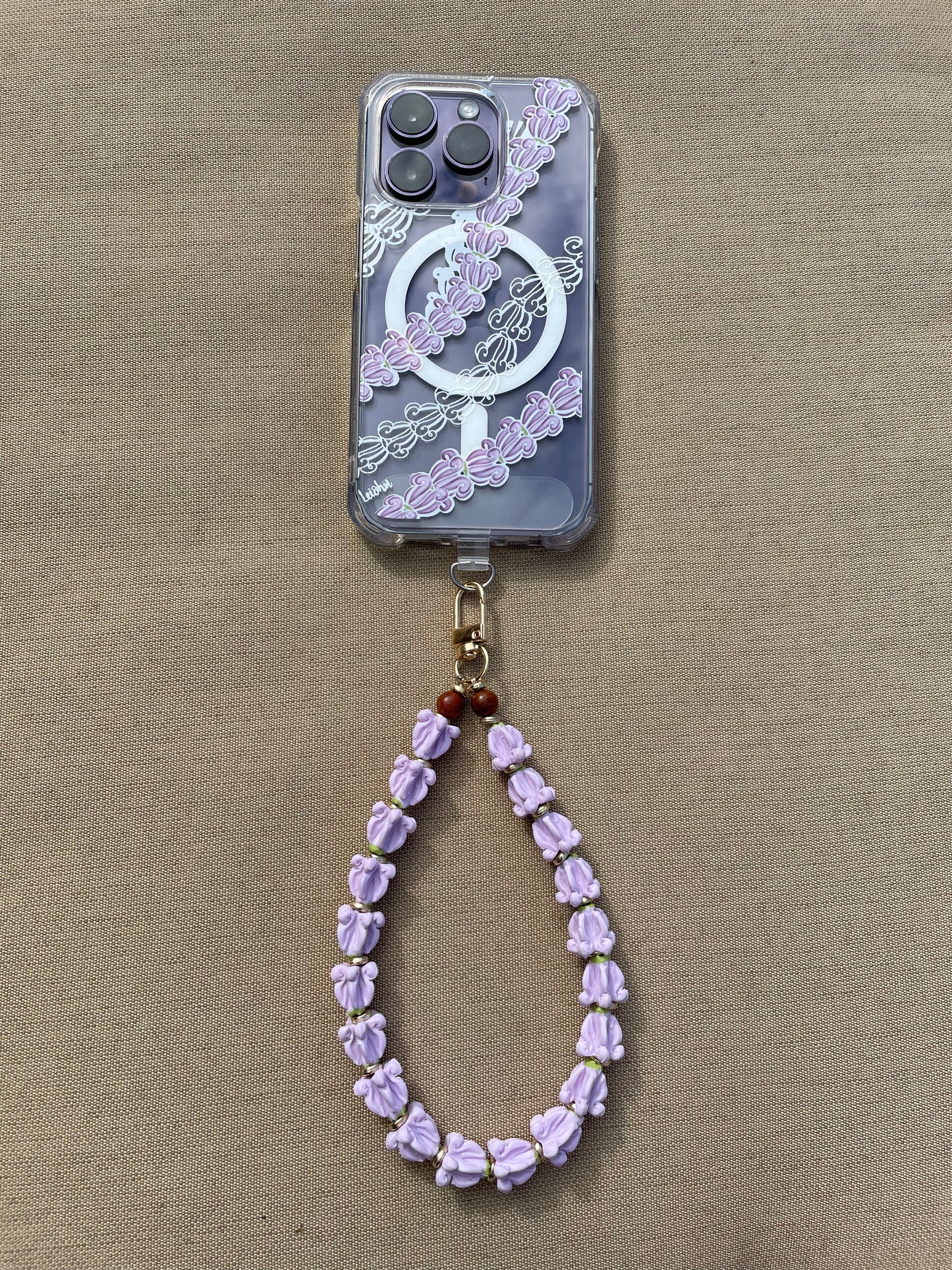 Handcrafted Flower Phone Charm: Hawaiian Lei Wrist Strap