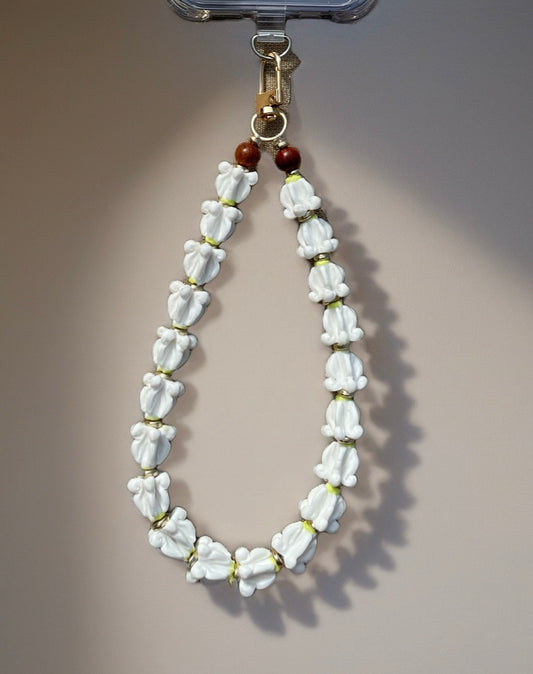 Handcrafted Flower Phone Charm: Hawaiian Lei Wrist Strap