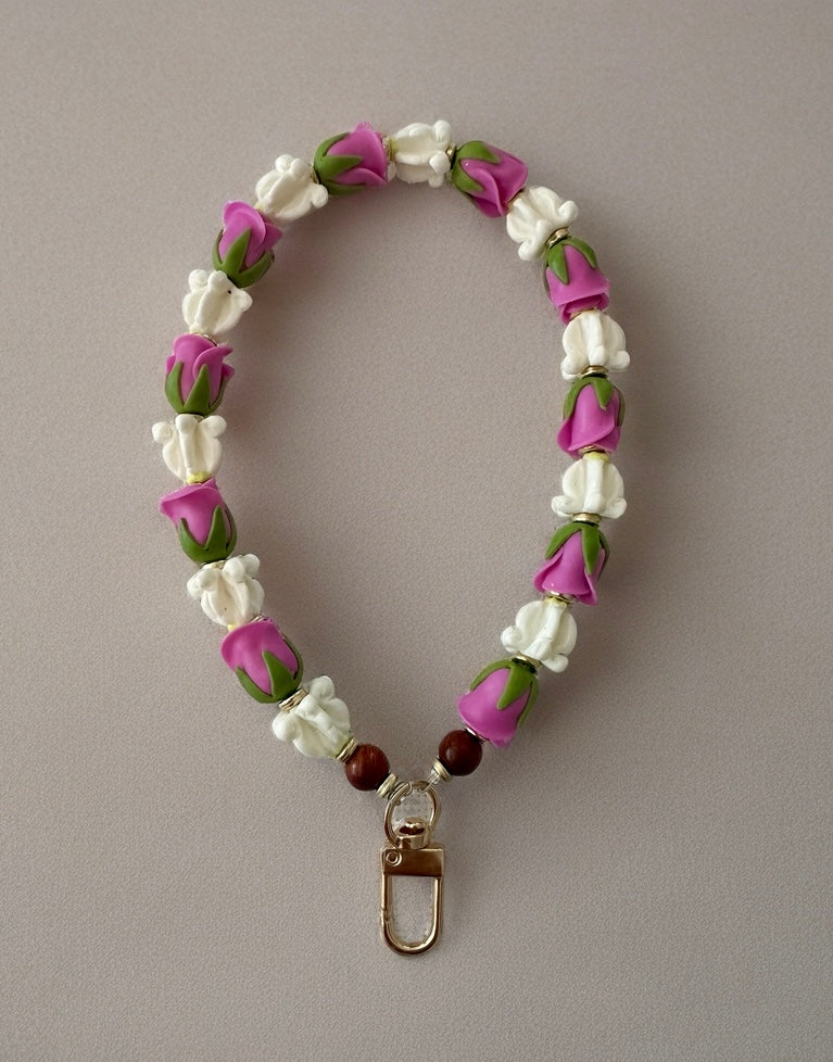 Handcrafted Flower Phone Charm: Hawaiian Lei Wrist Strap
