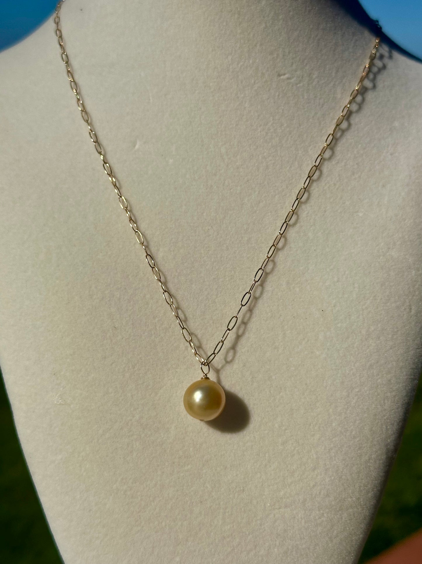 10mm Golden South Sea Pearl Necklace – 14k Gold Filled Paperclip Chain – Luxe Hawaiian Jewelry (Copy) (Copy)