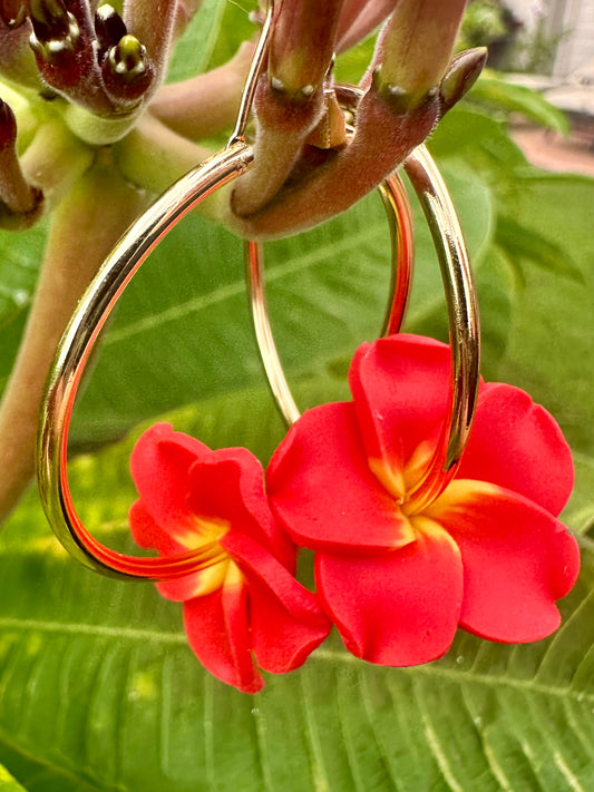 Handmade Flower Earrings | Gold Filled Hoops | Tropical Island Earrings