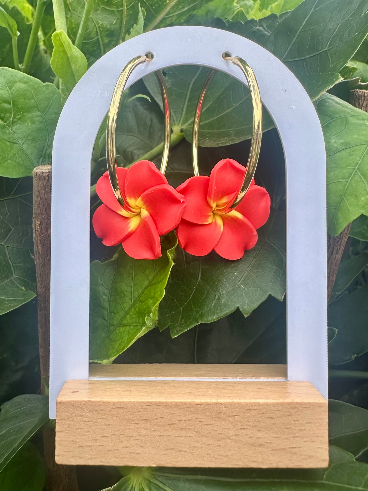 Handmade Flower Earrings | 40mm 14k Gold Filled Hoops | Tropical Island Earrings