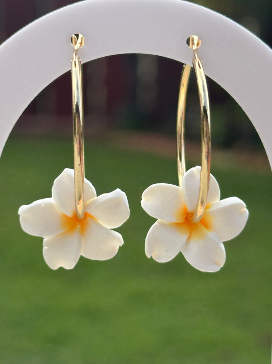 Handmade Flower Earrings | 30mm 14k Gold Filled Hoops | Tropical Island Earrings