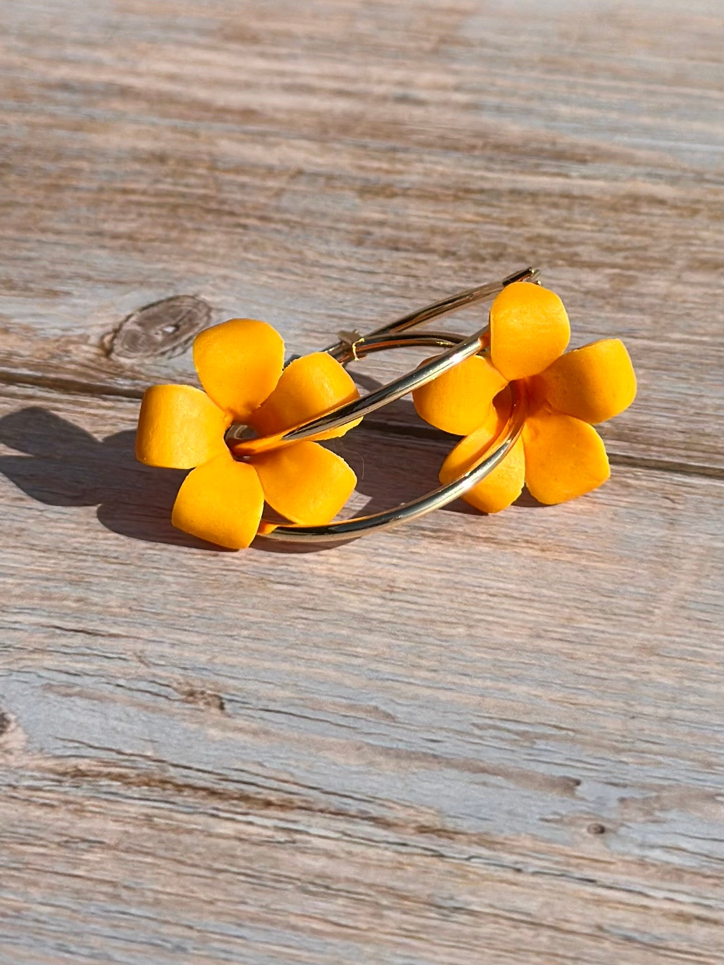 Handmade Flower Earrings | 40mm 14k Gold Filled Hoops | Tropical Island Earrings