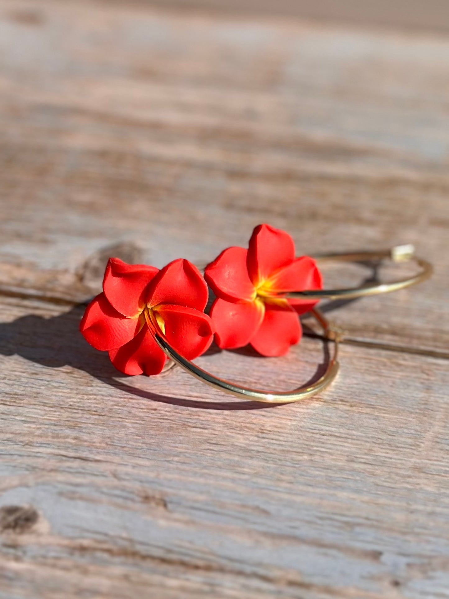 Handmade Flower Earrings | 40mm 14k Gold Filled Hoops | Tropical Island Earrings