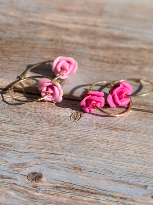 Handmade Flower Earrings | 20mm 14k Gold Filled Hoops | Tropical Island Earrings