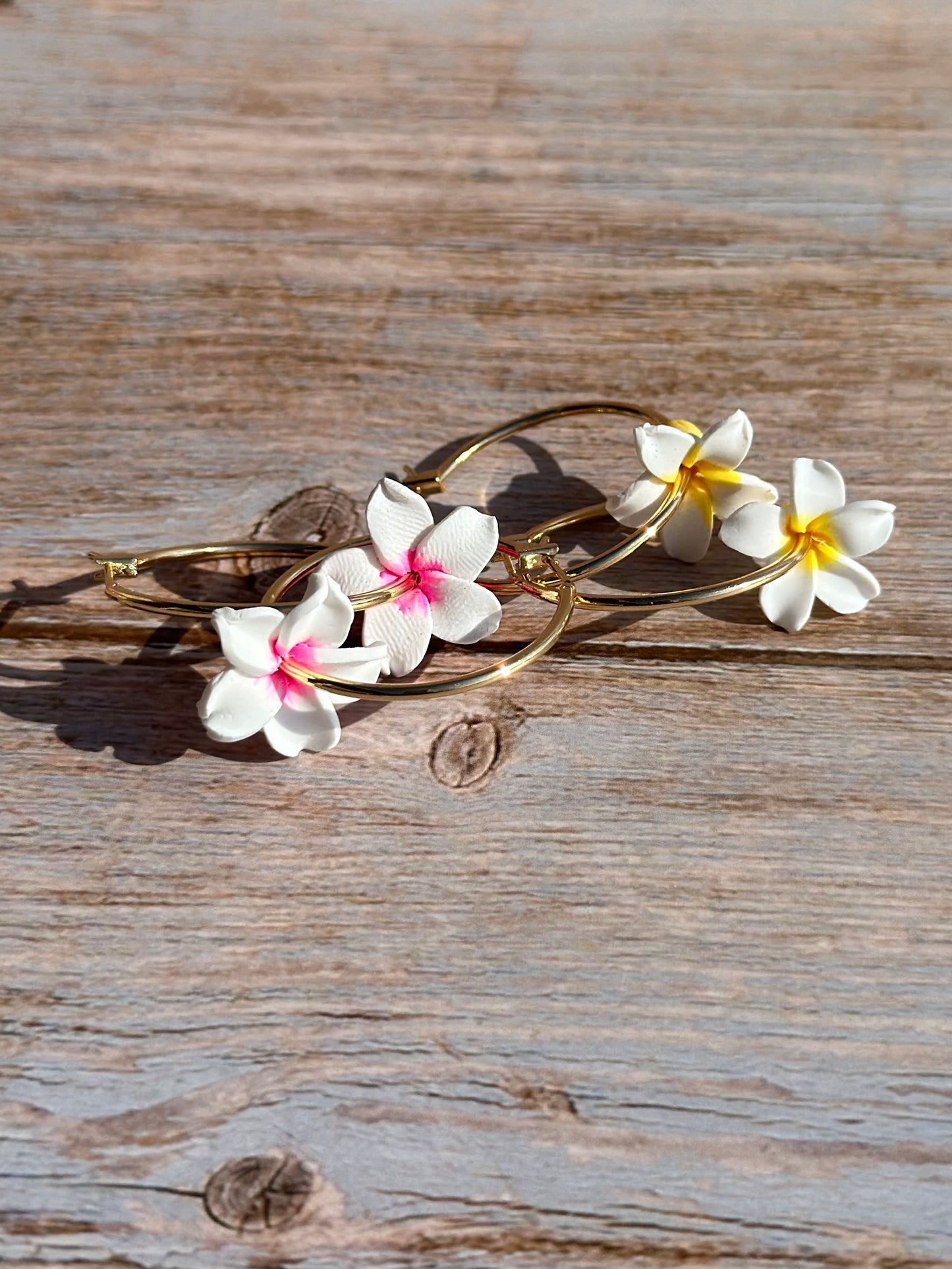 Handmade Flower Earrings | 20mm 14k Gold Filled Hoops | Tropical Island Earrings