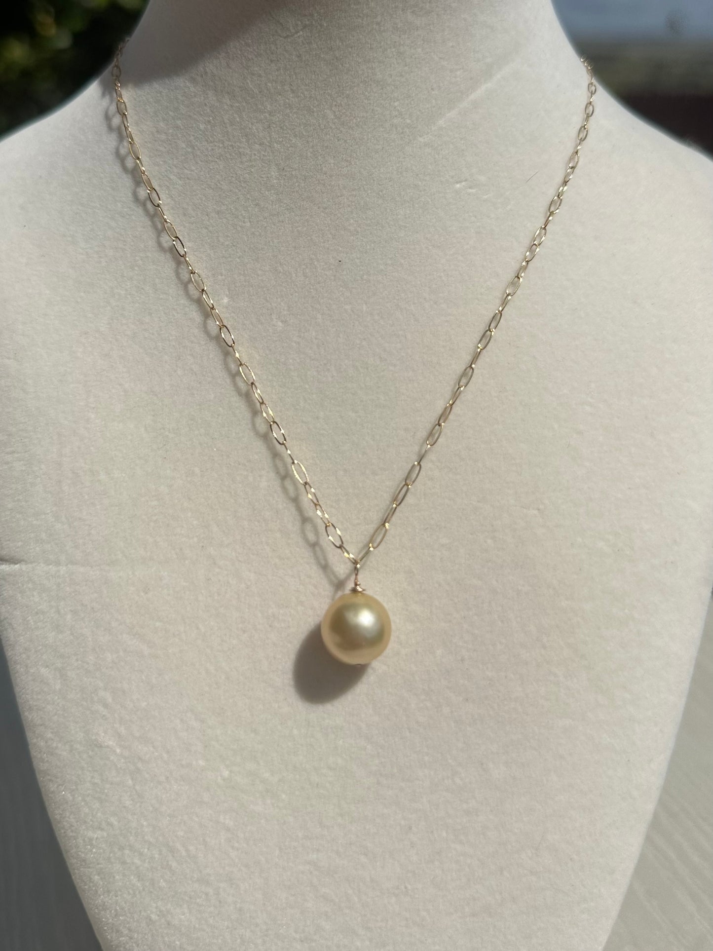 10mm Golden South Sea Pearl Necklace – 14k Gold Filled Paperclip Chain – Luxe Hawaiian Jewelry (Copy) (Copy)