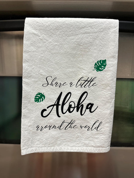 Share a Little Aloha – Flour Sack Kitchen Towel | Monstera or Plumeria Design