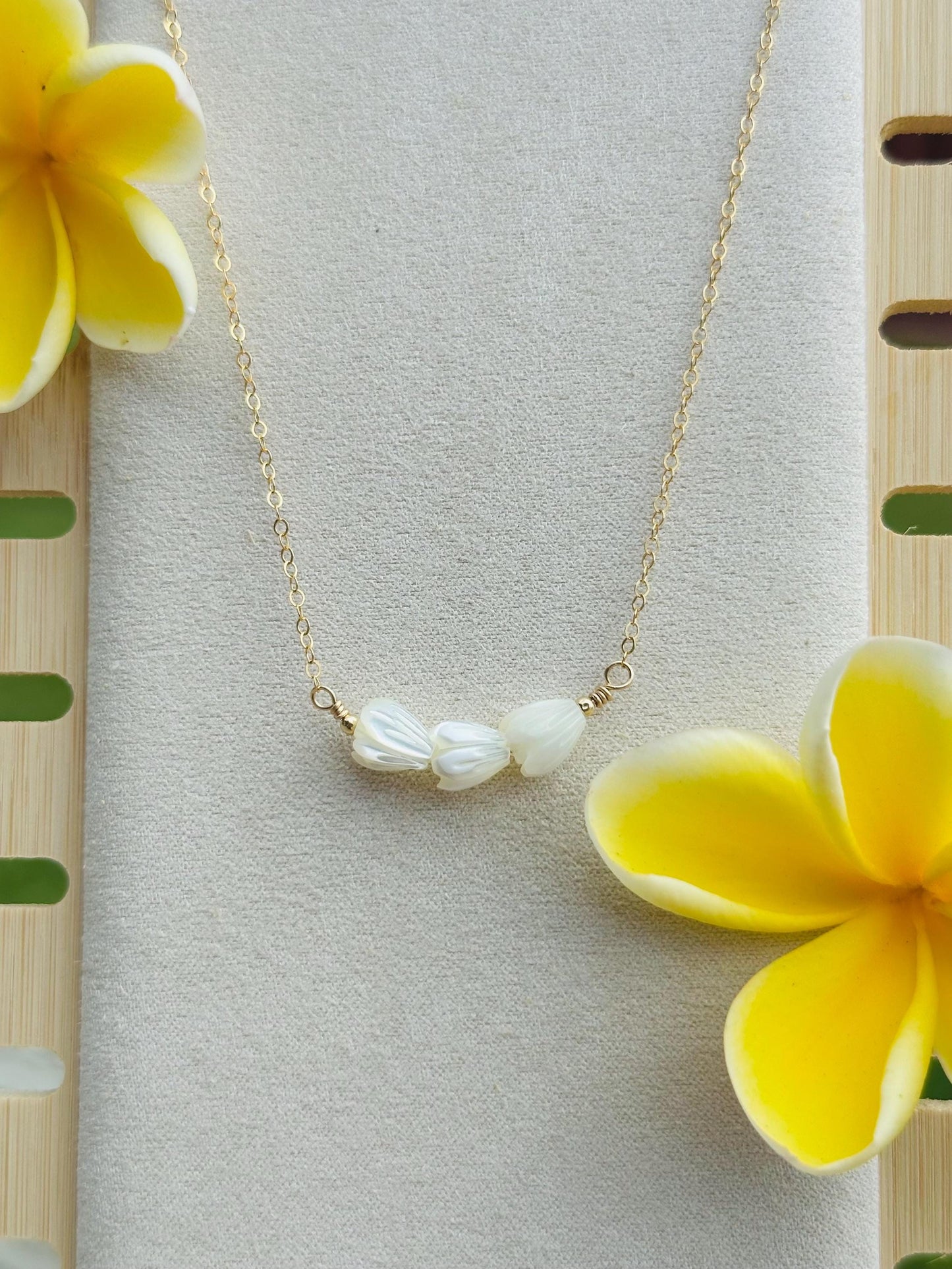 Dainty Pikake Necklace – Mother of Pearl & 14k Gold Filled - 16” + 2” Extender