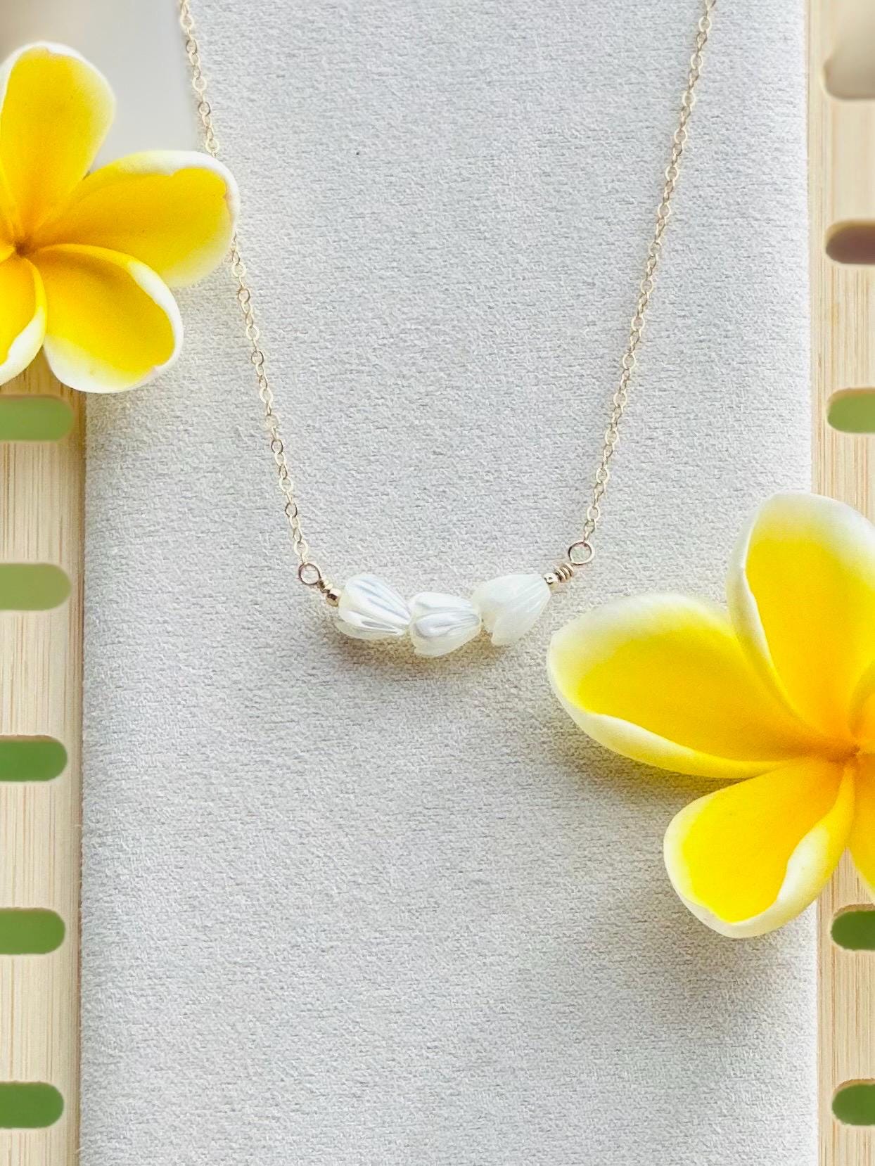 Dainty Pikake Necklace – Mother of Pearl & 14k Gold Filled - 16” + 2” Extender