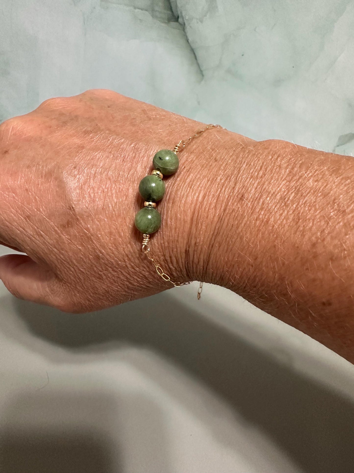 Jade Bead Bracelet – 14k Gold Filled | 8” Handmade in Hawai‘i