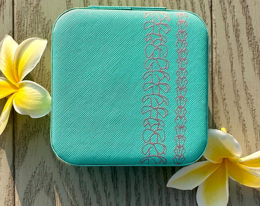 Hawaii-Inspired Travel Jewelry Case – Compact Organizer with Mirror | Aloha or Lei Design | Jewelry Storage