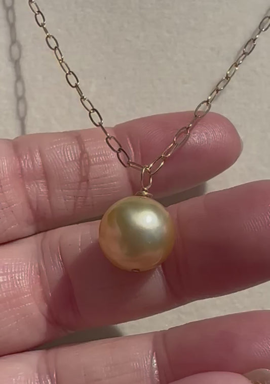 10mm Golden South Sea Pearl Necklace – 14k Gold Filled Paperclip Chain – Luxe Hawaiian Jewelry (Copy) (Copy)