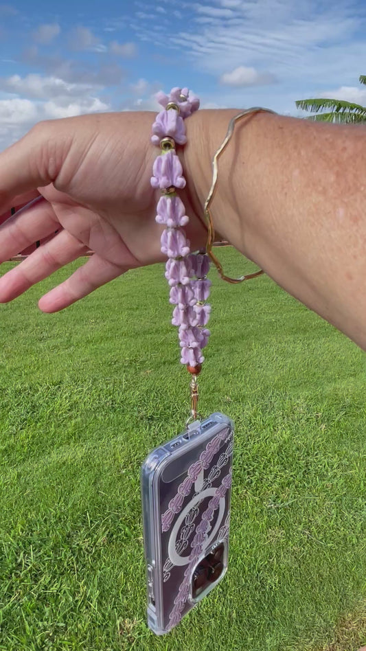 Handcrafted Flower Phone Charm: Hawaiian Lei Wrist Strap